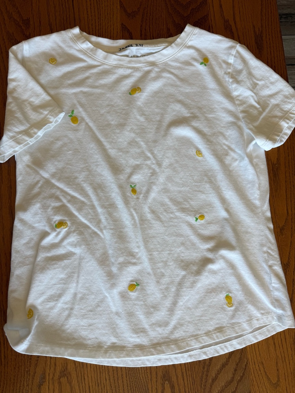 Talbots White Tee with Yellow Lemon Embroidery